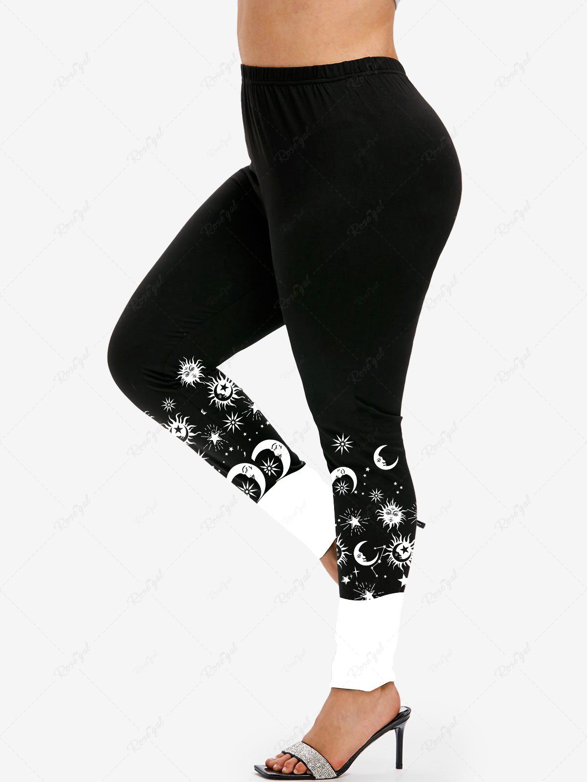 Shop Plus Size High Waist Sun Moon Print Colorblock Skinny Leggings  