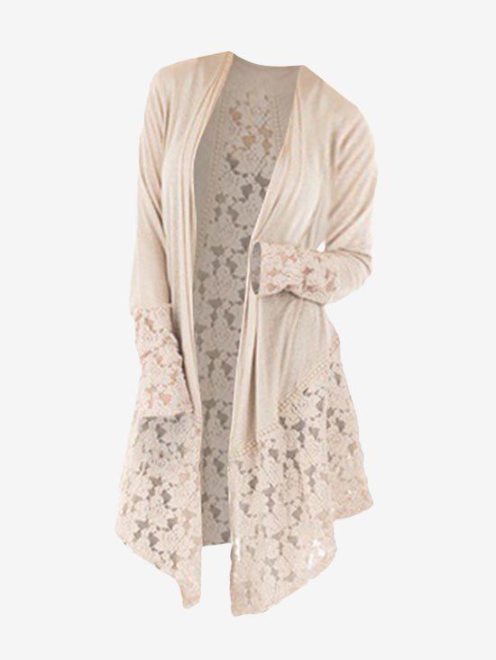 Hot Plus Size Lace Insert Open Front Cardigan  