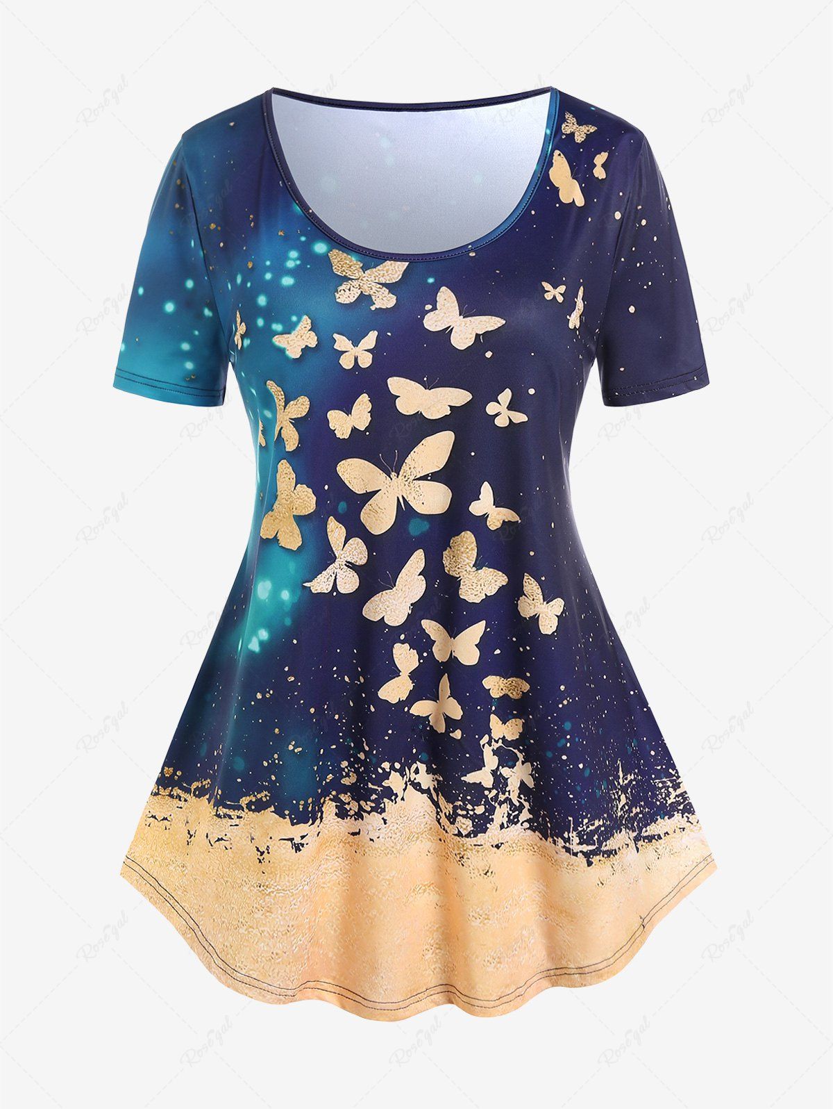 Latest Plus Size Short Sleeve Butterfly Print T-shirt  