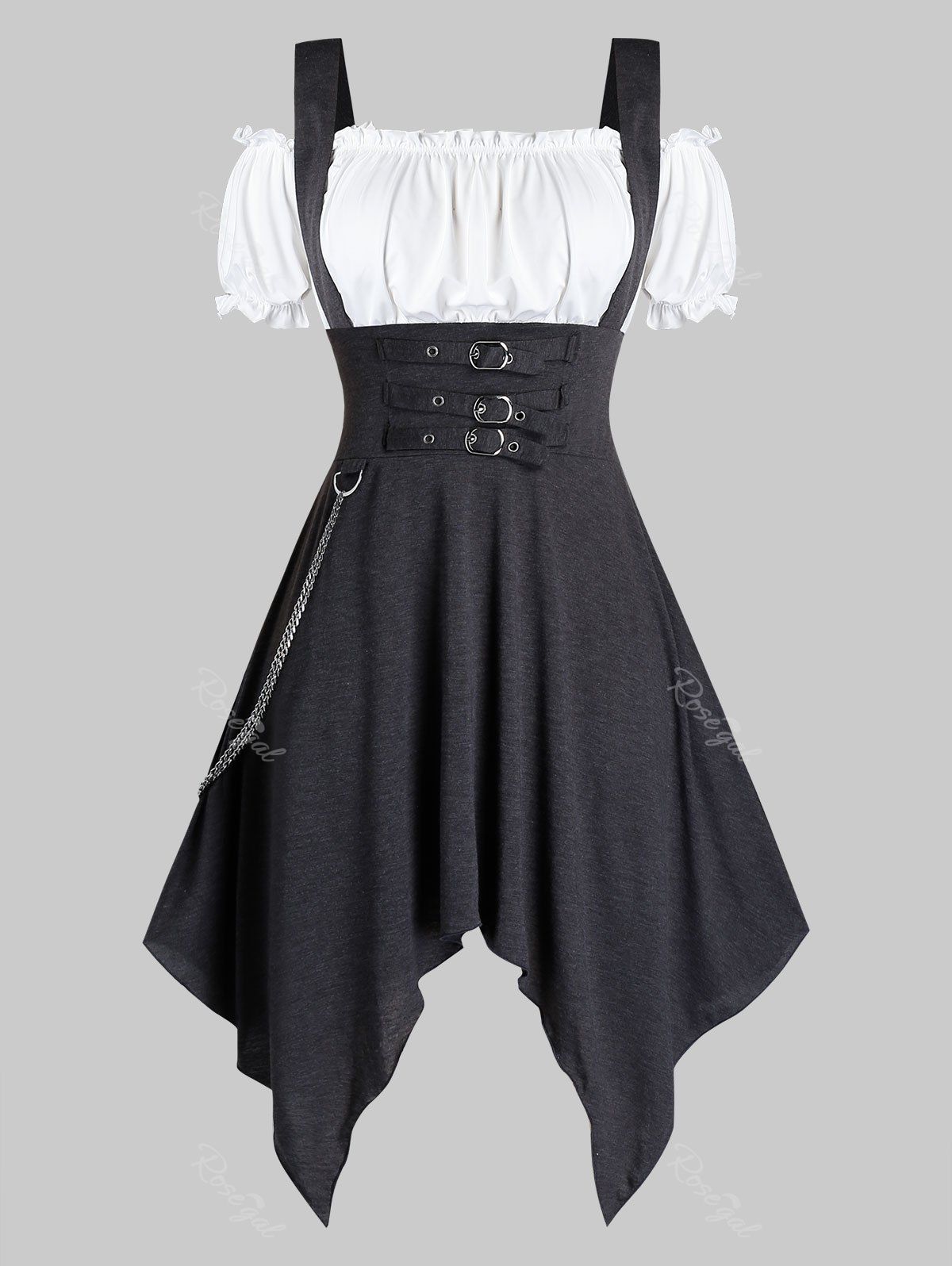 Chic Plus Size & Curve Handkerchief Buckles Chains Gothic Dress  