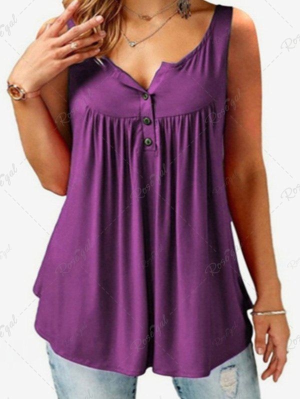 Chic Plus Size Pintuck Henley Tank Top  