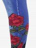 Plus Size High Waist Rose Print 3D Denim Skinny Jeggings -  