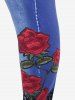 Legging Moulant à Imprimé 3D Rose à Taille Haute de Grande Taille en Denim - Bleu 