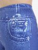 Plus Size High Waist Rose Print 3D Denim Skinny Jeggings -  