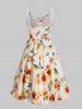 Sunflower Print Hollow Out Lace Insert Crisscross High Waisted A Line Mini Dress -  