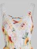Sunflower Print Hollow Out Lace Insert Crisscross High Waisted A Line Mini Dress -  