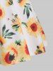 Sunflower Print Hollow Out Lace Insert Crisscross High Waisted A Line Mini Dress -  