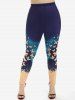 Plus Size High Waist Butterfly Print Skinny Leggings -  