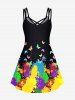 Plus Size Butterfly Paint Splatter Printed Sleeveless A Line Dress -  