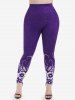 Plus Size Chains Flower Printed High Rise Skinny Leggings -  