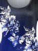 T-shirt à Imprimé Fleuri en Blocs de Couleurs de Grande Taille - Bleu M | US 10