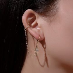 Star Rhinestone Chain Ear Cuff Earring - GOLDEN