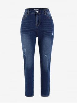 Plus Size High Rise Ripped Skinny Jeans - DEEP BLUE - 5X