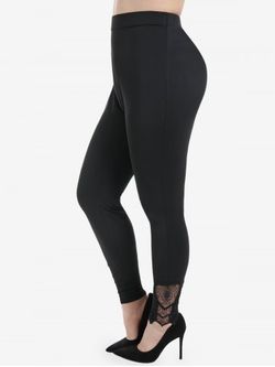 Plus Size High Waist Embroidered Mesh Panel Skinny Leggings - BLACK - 2X | US 18-20