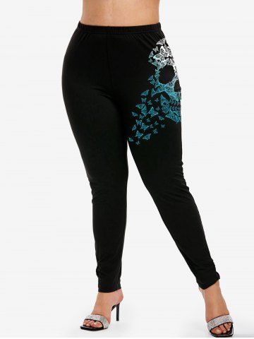 Gothic High Waist Butterfly Skull Print Skinny Leggings