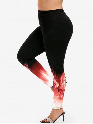Plus Size Fire Phoenix Printed Ombre Skinny Leggings - RED - M | US 10