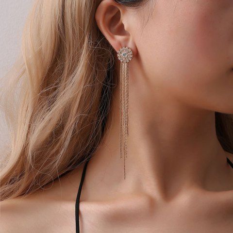 Crystal Claw Chain Rhinestone Tassel Drop Earrings - GOLDEN