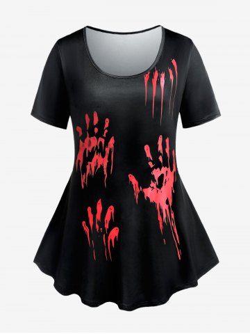 Plus Size Halloween Bloody Hand Print T-shirt - RED - 3X | US 22-24