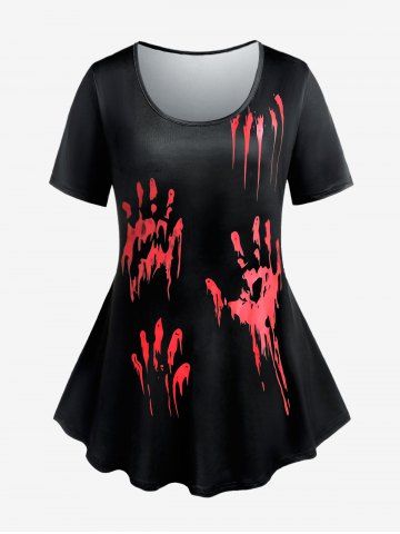 Plus Size Halloween Bloody Hand Print T-shirt - RED - 1X | US 14-16