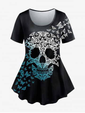 Gothic Skull Butterfly Print Tee - BLACK - 5X | US 30-32
