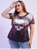 Plus Size & Curve Gothic Skull Wings Print Tee -  