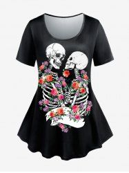 T-shirt Gothique à Imprimé Rose Squelette - Noir 3x | US 22-24