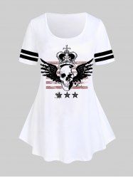 Gothic Skulls Stars Wings Printed Short Sleeves T Shirt -  