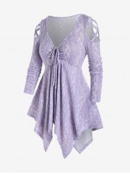 T-shirt Mouchoir 3D Imprimé à Epaule Dénudée de Grande Taille - Violet clair L | US 12