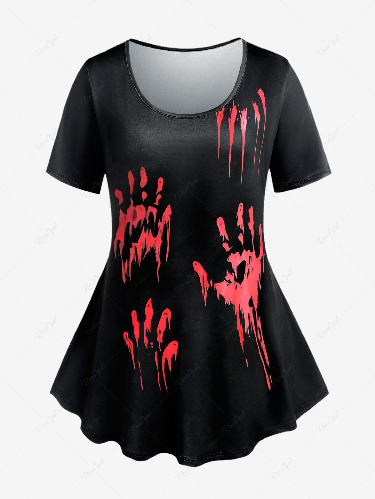 T-shirt D'Halloween à Imprimé Main avec Sang de Grande Taille Rouge 5x | US 30-32