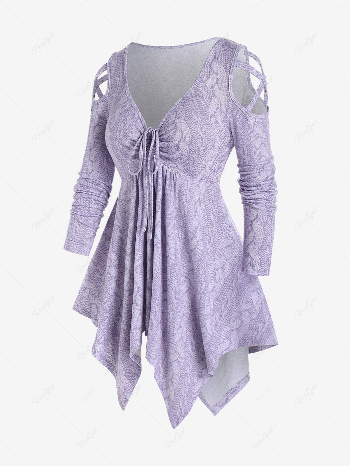 T-shirt Mouchoir 3D Imprimé à Epaule Dénudée de Grande Taille Violet clair L | US 12