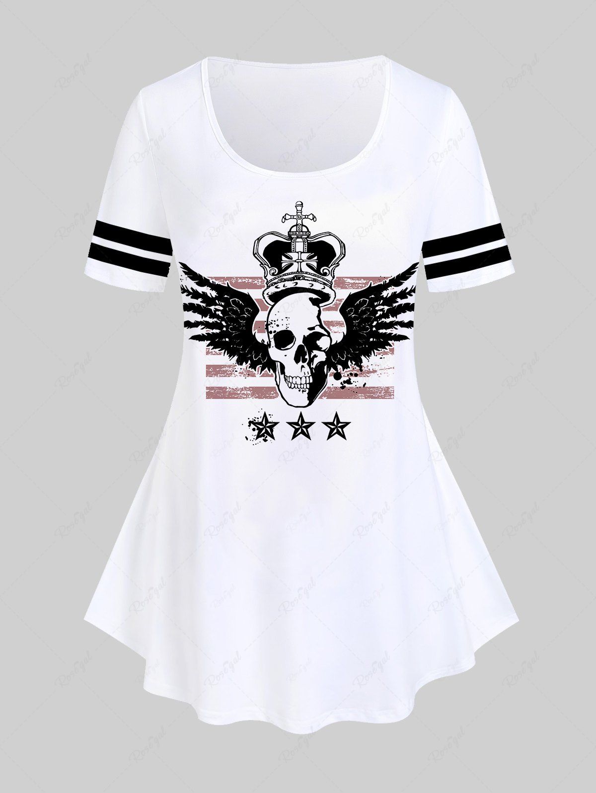 Best Gothic Skulls Stars Wings Printed Short Sleeves T Shirt  