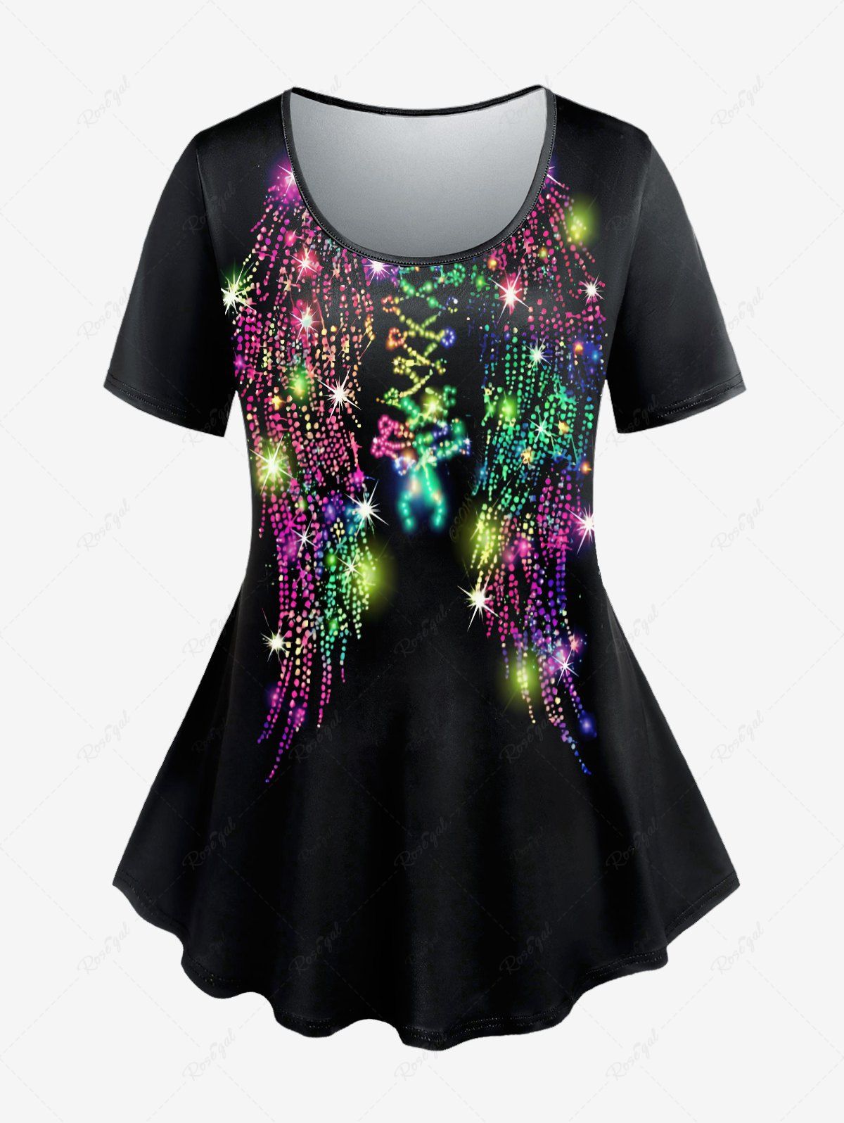 Store Plus Size 3D Sparkles Printed Short Sleeves Tee  