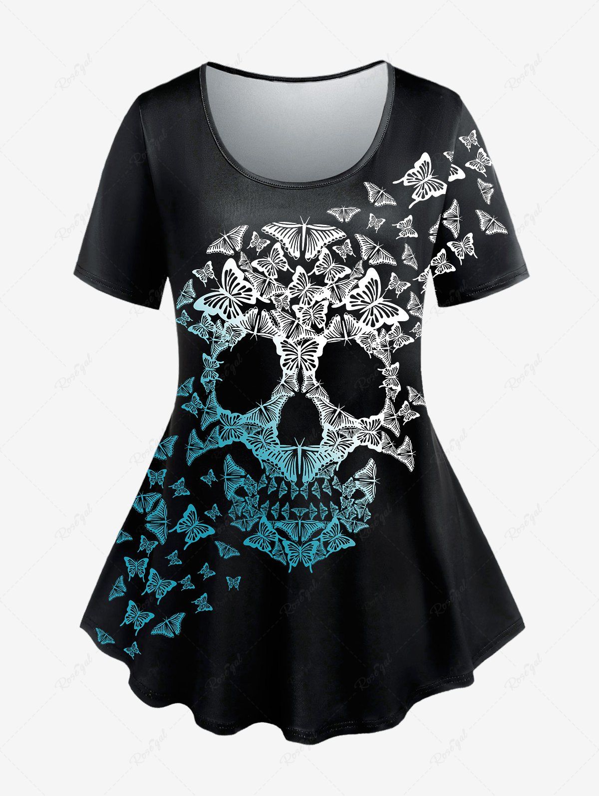 Chic Gothic Skull Butterfly Print Tee  