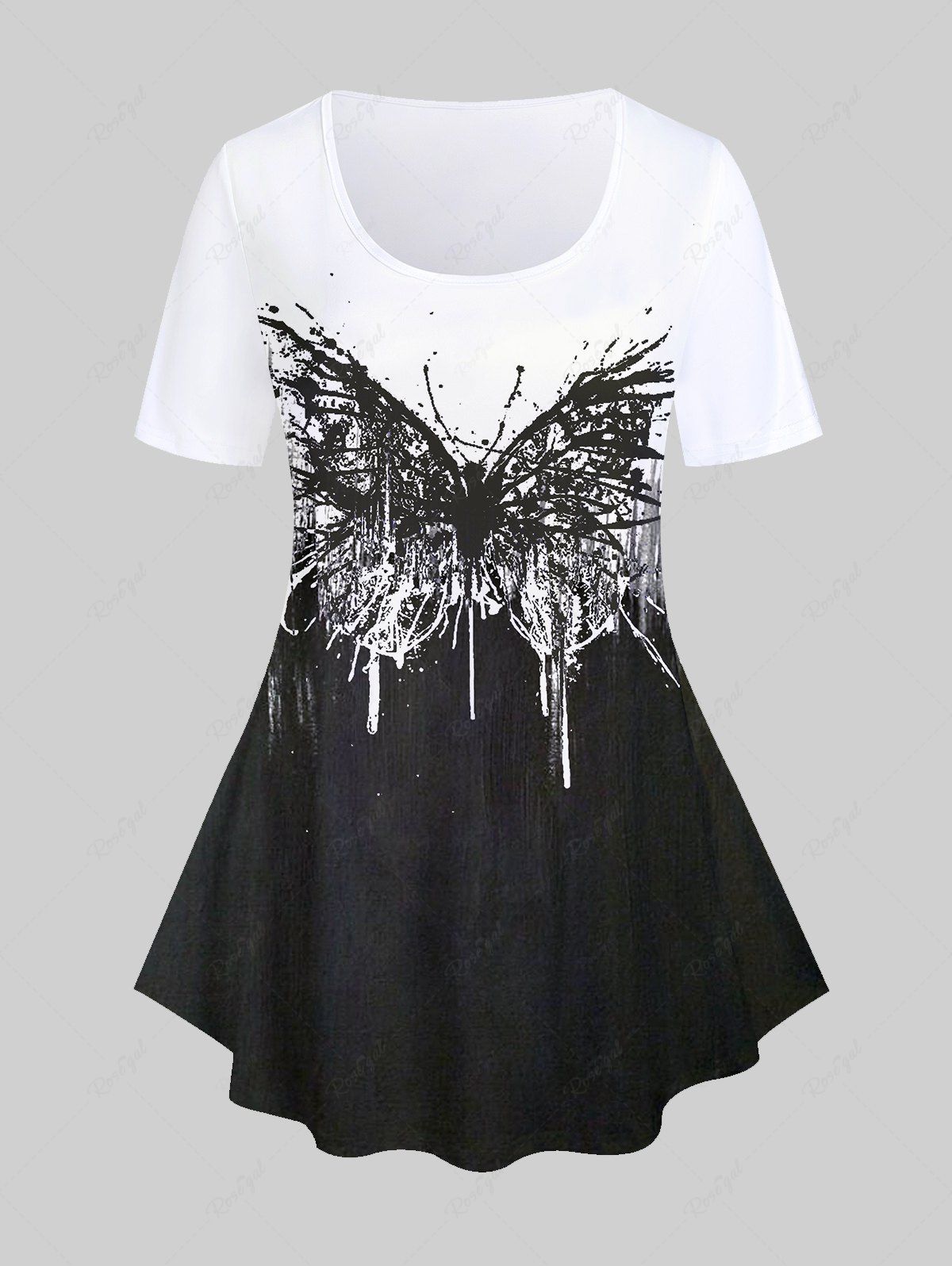 Fashion Plus Size Colorblock Butterfly Print T-shirt  