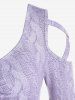 T-shirt Mouchoir 3D Imprimé à Epaule Dénudée de Grande Taille - Violet clair 4X | US 26-28