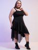 Gothic Buckles Lace Trim Asymmetric Flounce Sleeveless Midi Dress -  