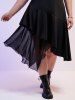 Gothic Buckles Lace Trim Asymmetric Flounce Sleeveless Midi Dress -  