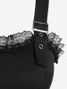 Robe Mi-Longue Asymétrique Bouclée sans Manches de Grande Taille à Ourlet en Dentelle à Volants - Noir 1x | US 14-16