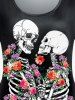 T-shirt Gothique à Imprimé Rose Squelette - Noir 1X | US 14-16