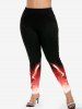 Plus Size Fire Phoenix Printed Ombre Skinny Leggings -  