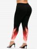Plus Size Fire Phoenix Printed Ombre Skinny Leggings -  
