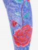 Legging Moulant à Imprimé 3D Jean et Fleur de Grande Taille - Bleu profond 