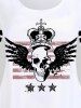 Gothic Skulls Stars Wings Printed Short Sleeves T Shirt -  