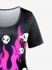 T-Shirt à Manches Courtes à Imprimé Crânes de Dessin Animé Grande-Taille - Pourpre  1X | US 14-16