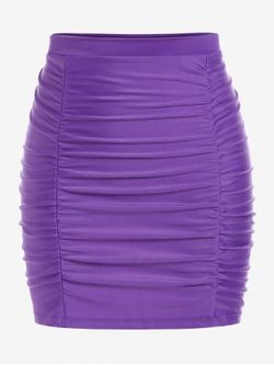 Plus Size Tummy Control Ruched Skirt and Briefs Swim Bottom Set - PURPLE - 2X | US 18-20