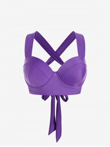 Plus Size Crisscross Underwire Push Up Swim Bikini Top - PURPLE - 2X | US 18-20
