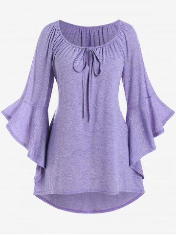 Plus Size Flare Sleeves High Low Solid T-shirt - LIGHT PURPLE - M | US 10