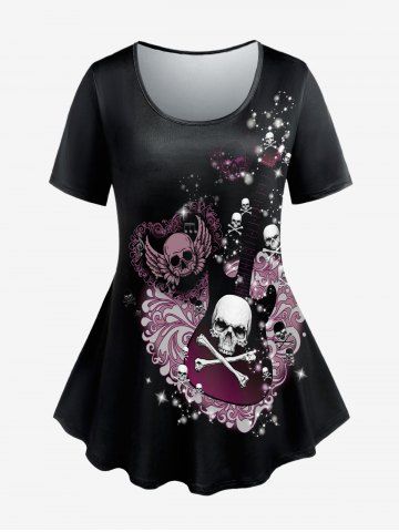 Camiseta de Manga Corta con Estampado Gótica de Impreso - BLACK - 3X | US 22-24