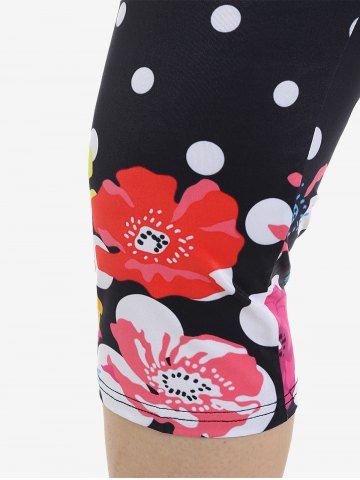 Plus Size Polka Dot Floral Print Capri Leggings