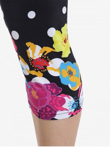 Plus Size Polka Dot Floral Print Capri Leggings